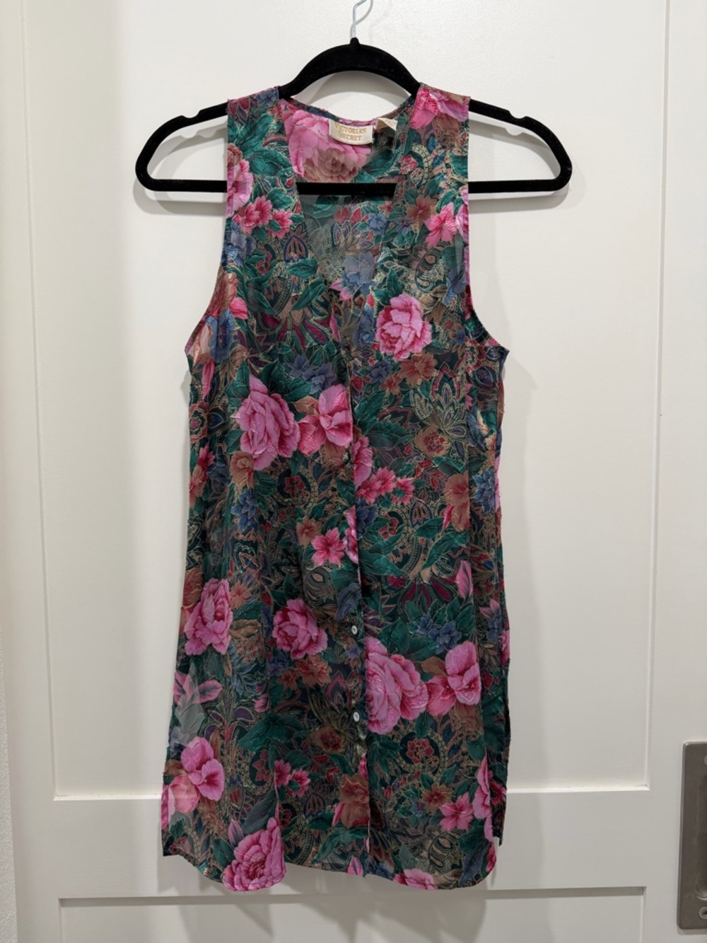 Vintage Victoria’s Secret Gold Label Satin Nightie Pink/Green Floral Paisley S